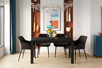 Кухонный стол раскладной AERO 85х140х76см закаленное стекло/керамика/сталь Basalt