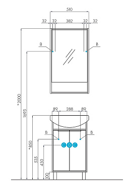 Шкаф зеркальный Акватон Рико 1A212302RIB90 14х51х86см без подсветки