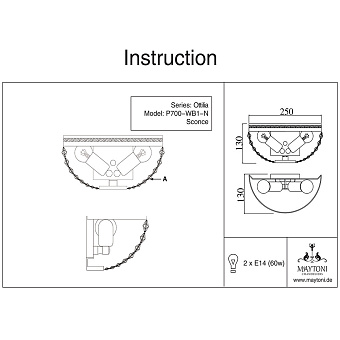 Светильник настенный Maytoni Ottilia DIA700-WL-02-N 60Вт E14