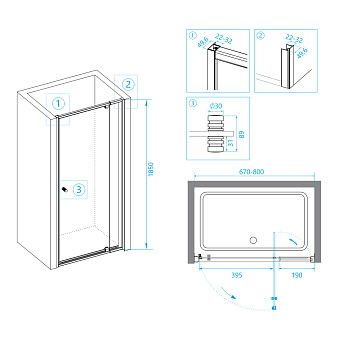Душевая дверь RGW Passage 04080207-14 PA-02B 185х70см стекло прозрачное