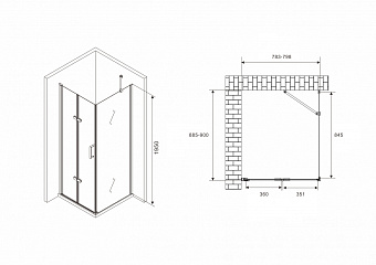 Угловое ограждение Abber Zart AG08080P-S91 195х90см стекло прозрачное
