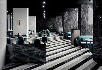 Полированный керамогранит SERENISSIMA Gemme 1058940 Black Mirr.Lux/Ret Ra 60х120см 1,44кв.м.