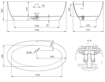 Ванна каменная SALINI ALDA 101911SMRF S-Stone матовая 178х92см отдельностоящая