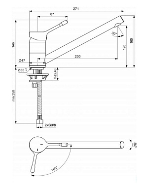 Смеситель для кухни IDEAL STANDARD CERALOOK BC292AA поворотный излив хром