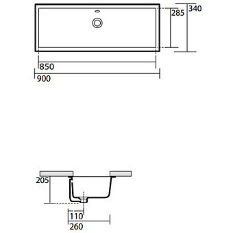 Раковина встраиваемая сверху Kerasan Slim 23001 90х34см