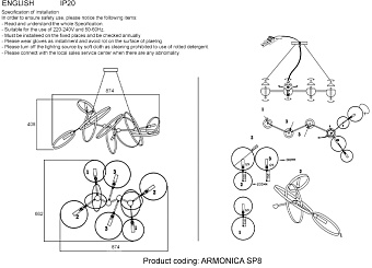 Люстра подвесная CRYSTAL LUX ARMONICA ARMONICA SP8 BLACK/BRASS V2 64Вт 8 лампочек G9/LED
