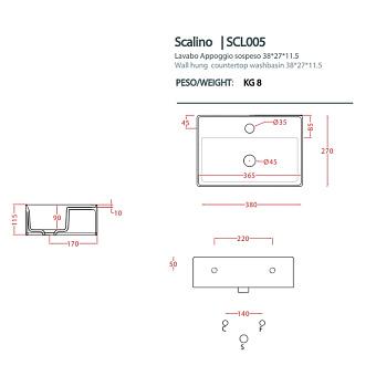 Раковина накладная ArtCeram Scalino SCL005 05 00 38х27см