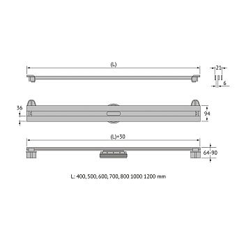 Щелевой душевой трап BERGES SUPER Slim 092153 73х31,2см горизонтальный сток