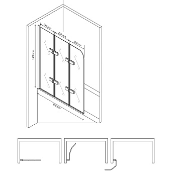 Стеклянная шторка на ванну BERGES CITY 62012 140х80см