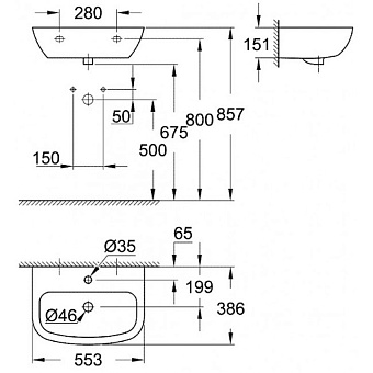 Раковина подвесная GROHE Bau Ceramic 39440000 55,3х38,6см