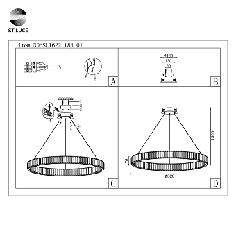 Люстра подвесная ST Luce TIVOLI SL1622.183.01 52Вт 1 лампочек LED