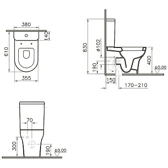Унитаз напольный VITRA Zentrum 9824B003-7207 безободковый с микролифтом