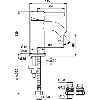 Смеситель для раковины IDEAL STANDARD CERALINE BC185AA хром
