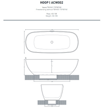 Ванна каменная ArtCeram Hoop ACW002 65 170х70см отдельностоящая