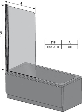 Стеклянная шторка на ванну RAVAK CVS1 7QL40100Z1 150х80см