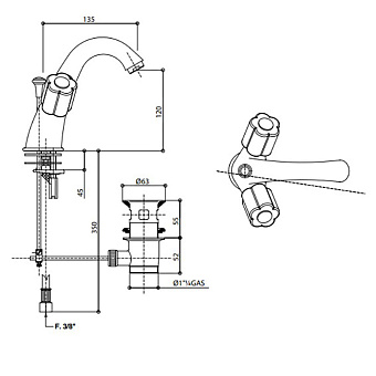 Смеситель для раковины Bongio Fleur Blanc 11521OR00 золото