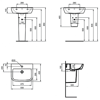 Раковина подвесная IDEAL STANDARD TEMPO T056501 55х45см