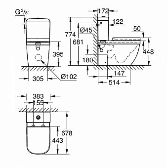 Унитаз напольный GROHE Euro Ceramic 39462000 безободковый с микролифтом