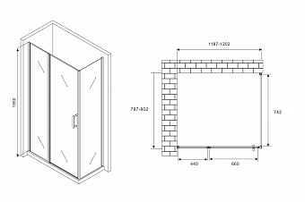Угловое ограждение Abber Sonnenstrand AG04120BS-S80B 195х80см стекло прозрачное