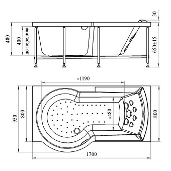 Ванна акриловая RADOMIR Валенсия 1-01-0-1-1-021 170х95см пристенная