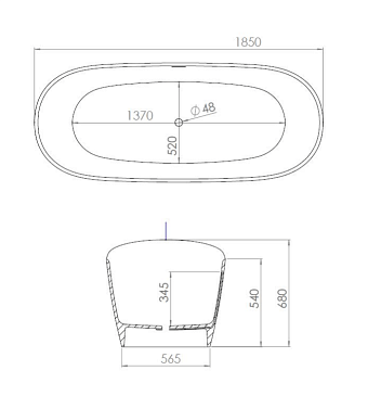 Ванна каменная SALINI NOEMI 101811SMRH S-Stone матовая 185х76,5см отдельностоящая