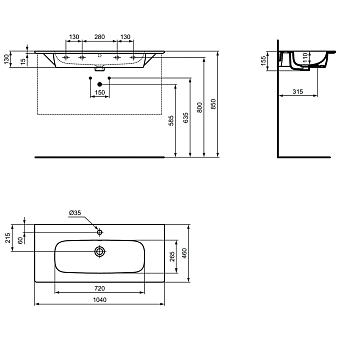 Раковина встраиваемая сверху IDEAL STANDARD Ideal Standard i.life A T462101 104х46см