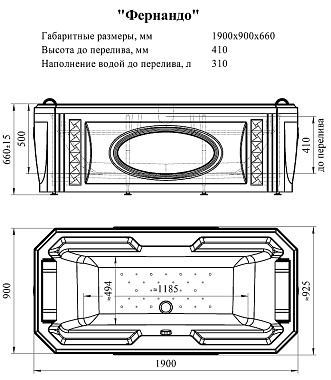 Ванна акриловая RADOMIR Fra Grande Фернандо 4-01-2-0-1-421 190х90см встраиваемая