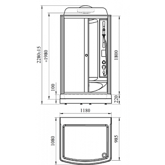 Душевая кабина RADOMIR Диана 1-05-1-0-0-0640 108х118х228см стекло прозрачное