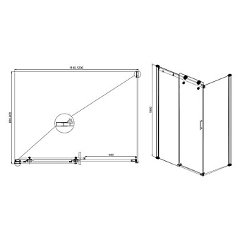 Угловое ограждение SOLE Open О0000033214 190х120см стекло прозрачное