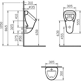 Писсуар VITRA Arkitekt 6202B003-0198 с внутренним подводом воды