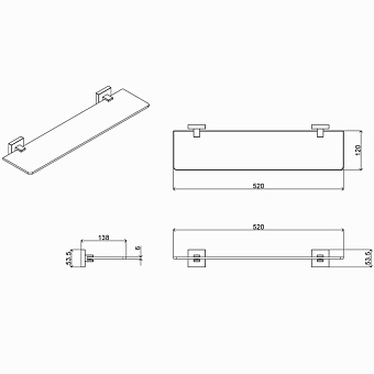 Полка в ванную прямоугольная Azario RINA AZ-87003 1-ярусная 12,1х52см хром