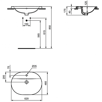 Раковина встраиваемая сверху IDEAL STANDARD CONNECT E504001 62х46см