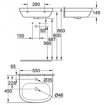 Раковина подвесная GROHE Euro Ceramic 39336000 55х45см