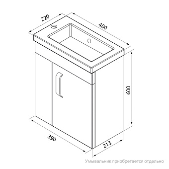 Тумба под раковину подвесная IDDIS Torr TOR40W1i95 21х39х60см