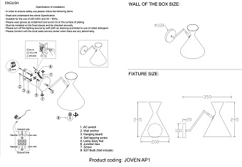Бра CRYSTAL LUX JOVEN JOVEN AP1 GOLD/BLACK 60Вт E27