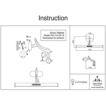 Подсветка для картин Maytoni Raphael PIC113-02-G 25Вт E14