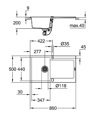 Мойка кухонная GROHE K500 31644AT0 86х50см серый