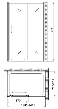 Угловое ограждение Gemy Victoria S30191B-A75 190х75см стекло прозрачное