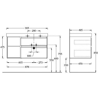Тумба под раковину подвесная KERAMA MARAZZI CUBO CU.90Rh\MAL 47х87,8х47,5см