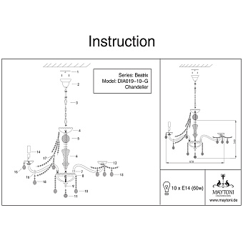 Люстра Maytoni Beatrix DIA019-10-G 60Вт 10 лампочек E14