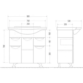 Тумба с раковиной MIRSANT Камилла УТ000004927 320х80х70см