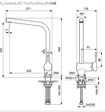 Смеситель для кухни IDEAL STANDARD CERALOOK BC174AA поворотный излив хром