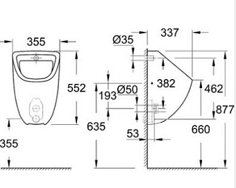 Писсуар GROHE Bau Ceramic 39438000 с внутренним подводом воды