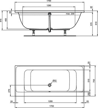 Ванна акриловая IDEAL STANDARD CONNECT AIR E106601 170х80см встраиваемая