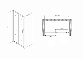 Душевая дверь Abber Schwarzer Diamant AG301105 190х110см стекло прозрачное