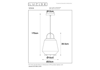 Светильник подвесной Lucide SISKA 45403/01/65 40Вт E27