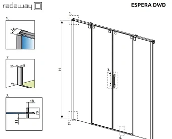 Душевая дверь RADAWAY Espera DWD 200х140см стекло прозрачное