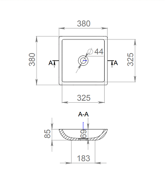 Раковина накладная SALINI CALLISTA 1101208SMRH S-Stone матовая 38х38см