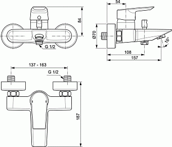 Смеситель для ванны IDEAL STANDARD TESI A6583AA хром