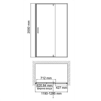 Душевая дверь WASSERKRAFT Neime 19P05 200х120см стекло прозрачное
